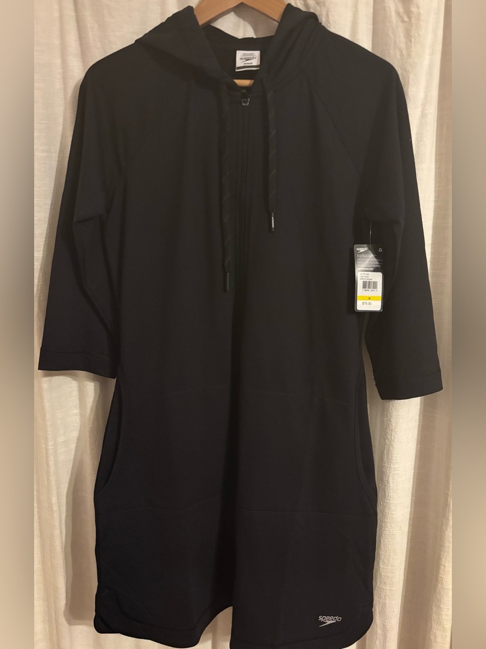 NWT Speedo Aquatic Swim Cover-up Robe Full Zip Hoodie Black medium - Picture 2 of 10
